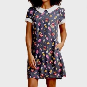 ModCloth Carnival Babydoll Skater Dress 1X Peter Pan Collar Food Print Retro
